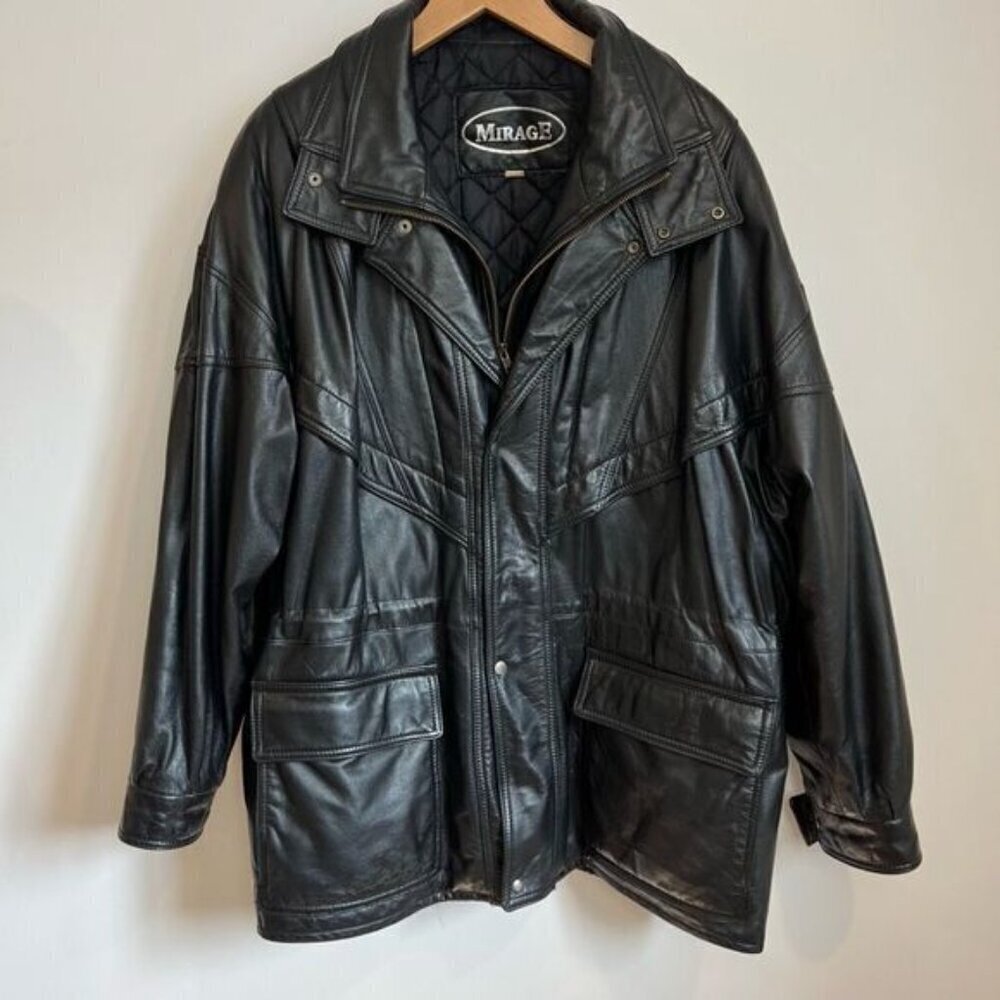Vintage Mirage Canada Men’s Medium Black Leather Full Zip Moto Jacket Coat 80s